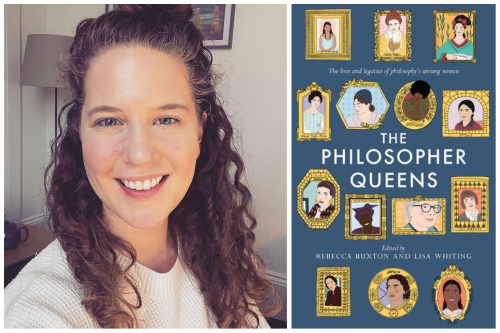 Dr Alix Dietzel, the leader of the new unit called Philosopher Queens, next to the book that inspired it 'The Philosopher Queens: The lives and legacies of philosophy's unsung women', edited by Rebecca Buxton and Lisa Whiting.